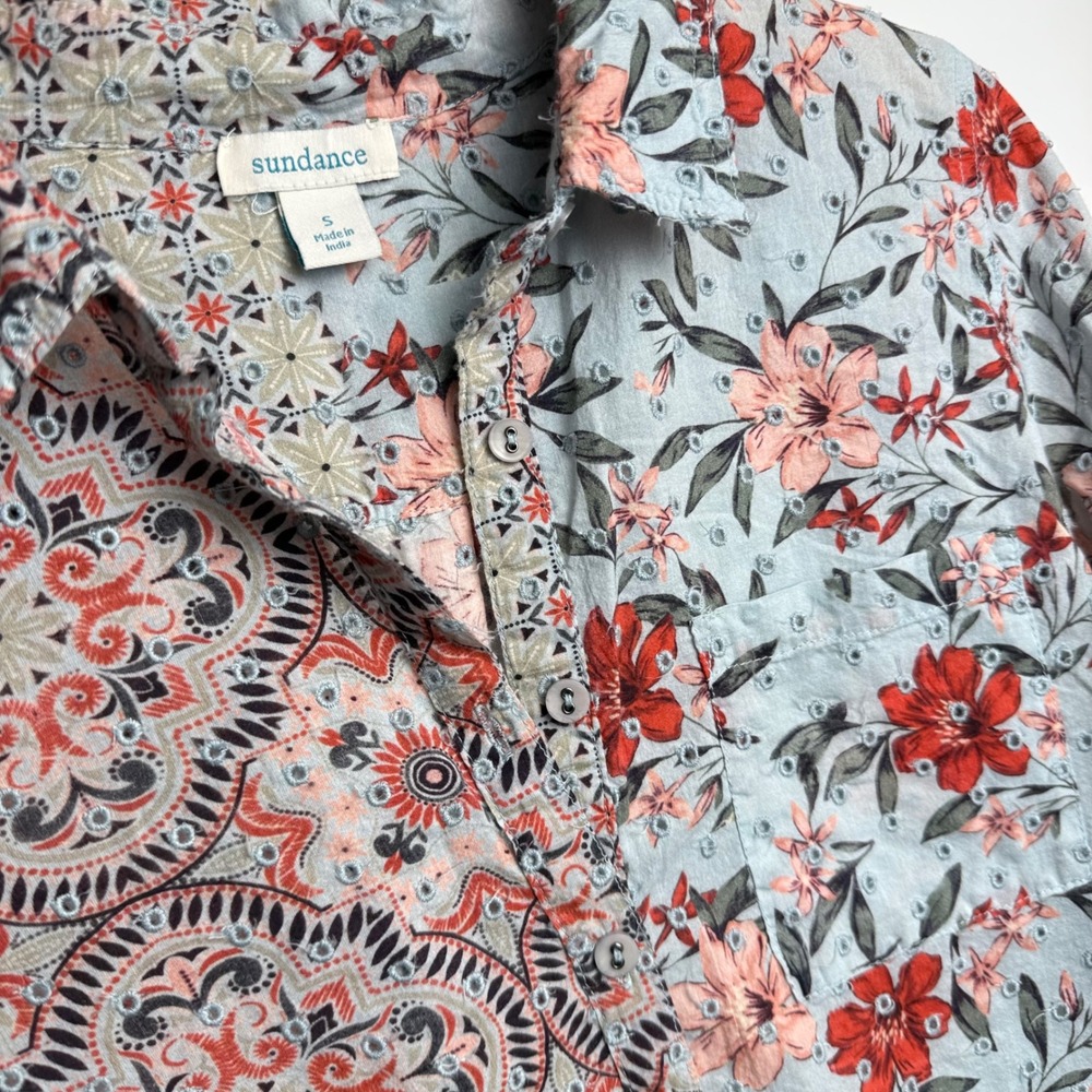 Sundance Floral Medallion Embroidered Long Sleeve Button Up Shirt Small Eyelet - Picture 3 of 10